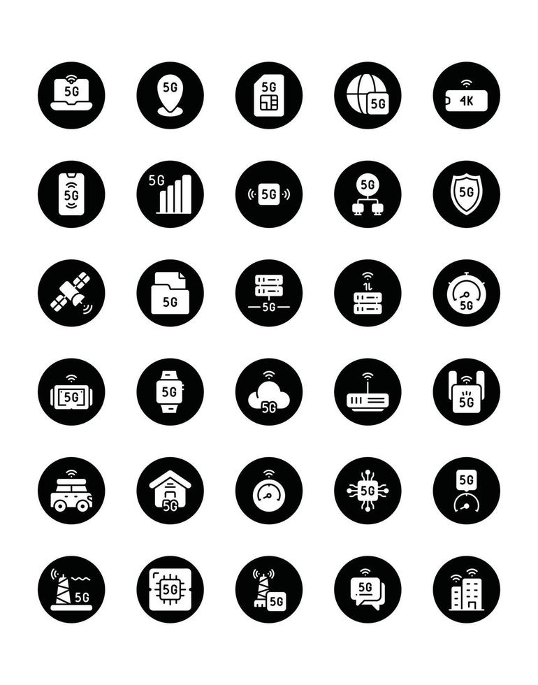 5G Icon Set 30 isolated on white background vector