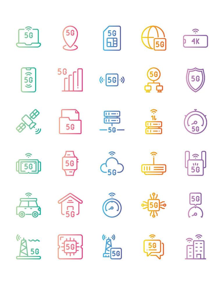5G Icon Set 30 isolated on white background vector