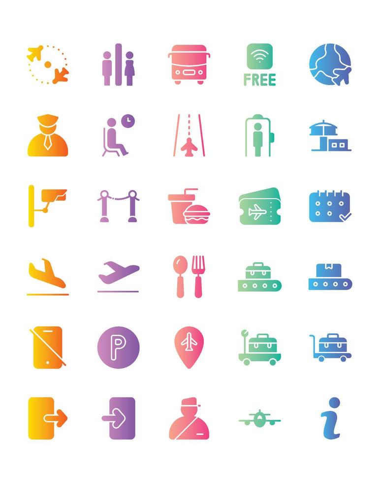 Airport Icon Set 30 isolated on white background vector