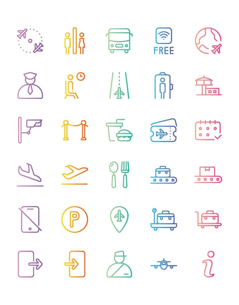 Airport Icon Set 30 isolated on white background vector