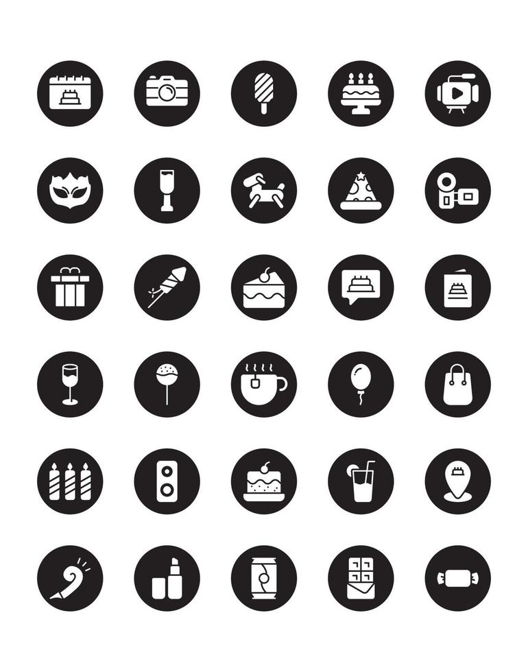 Birthday Icon Set 30 isolated on white background vector