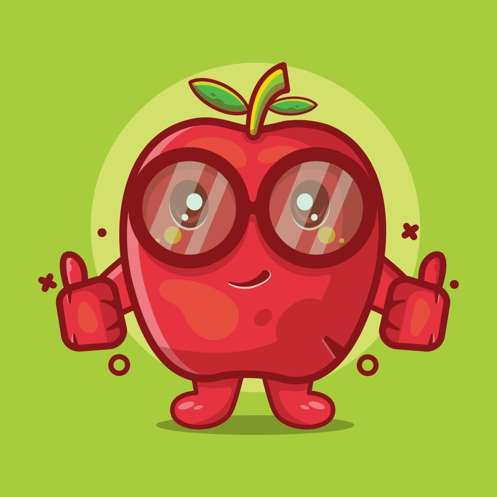 linda mascota de personaje de fruta de manzana con pulgar arriba gesto de mano dibujos animados aislados en diseño de estilo plano. gran recurso para icono, símbolo, logotipo, pegatina, pancarta. vector