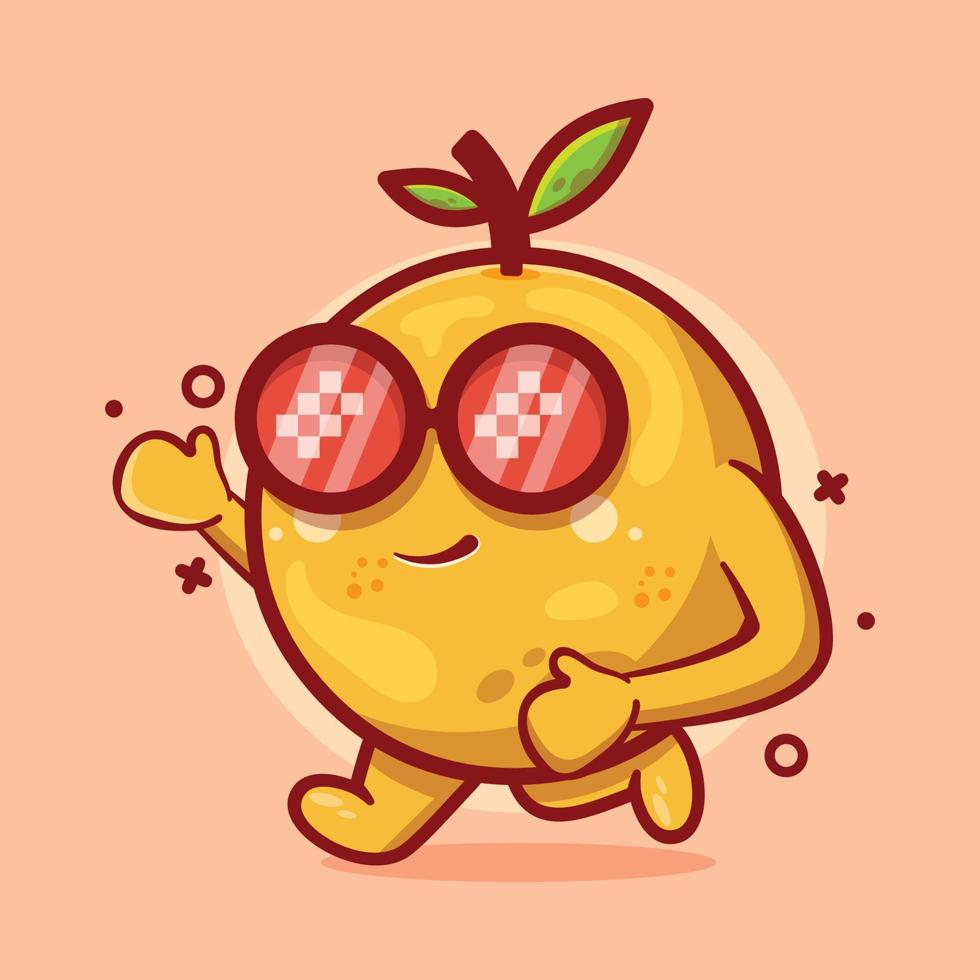 mascota de personaje de fruta naranja fresca ejecutando dibujos animados aislados en diseño de estilo plano vector