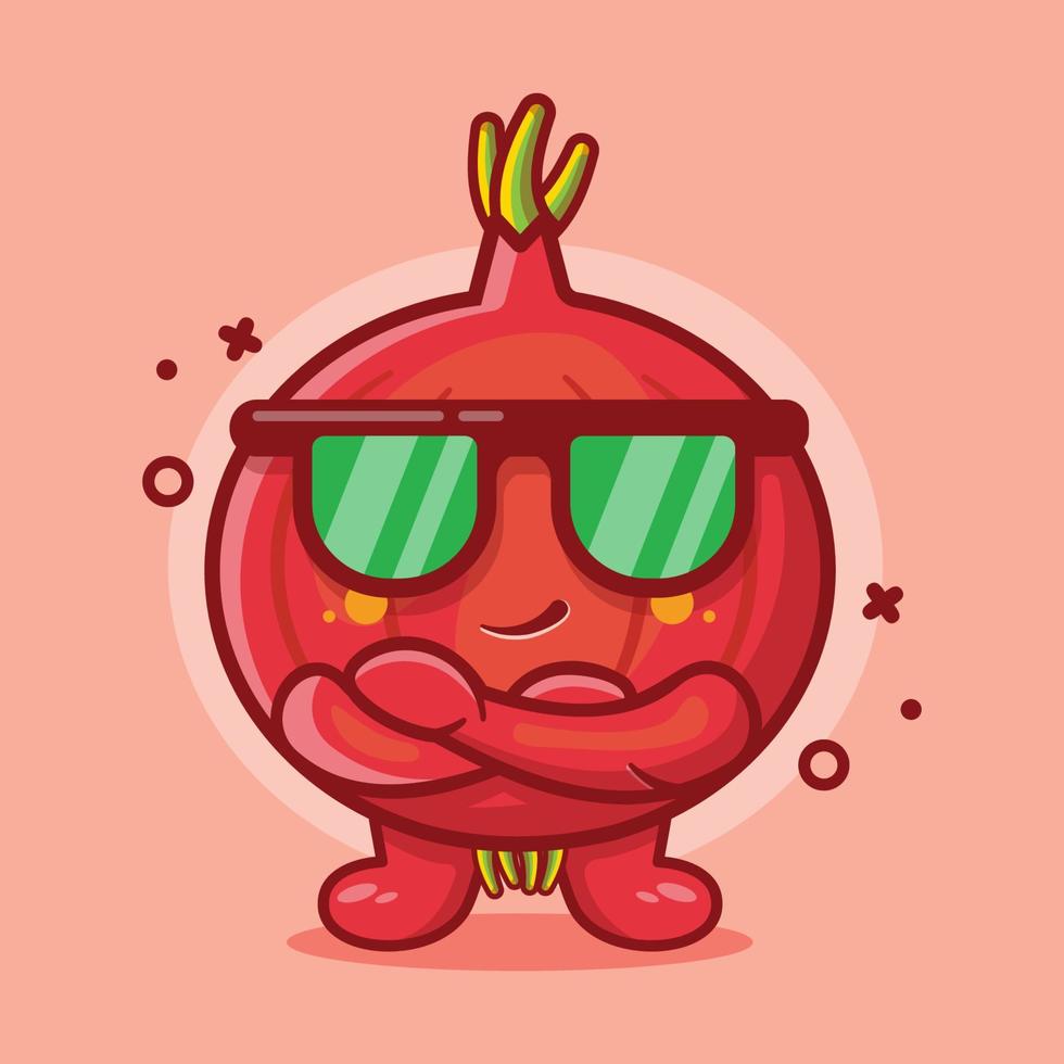 dibujos animados aislados de la mascota del personaje de cebolla roja súper genial en un diseño de estilo plano. gran recurso para icono, símbolo, logo, pegatina, banner. vector