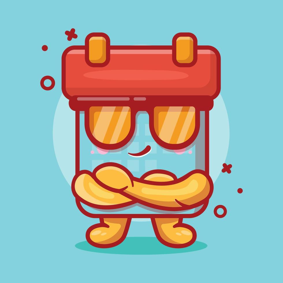 cute calendar character mascot with cool expression isolated cartoon in flat style design vector