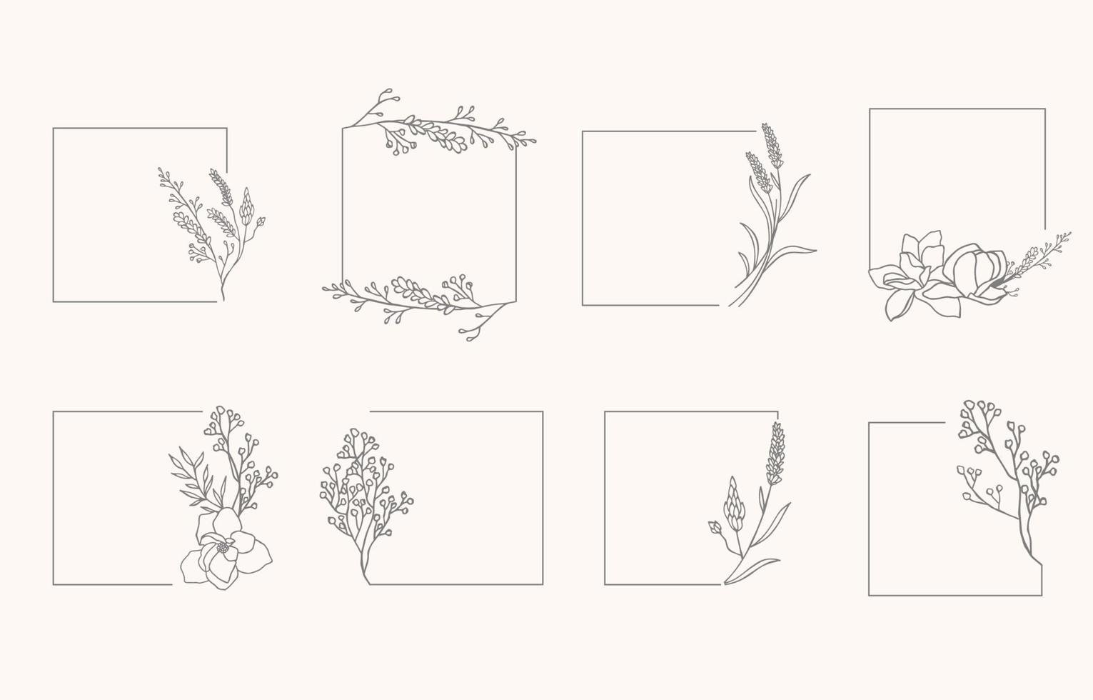 Line object collection with lavender,leaf,flower,square,wreath vector