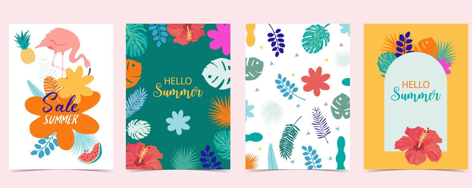 summer sale background with flamingo,leaf,flower vector