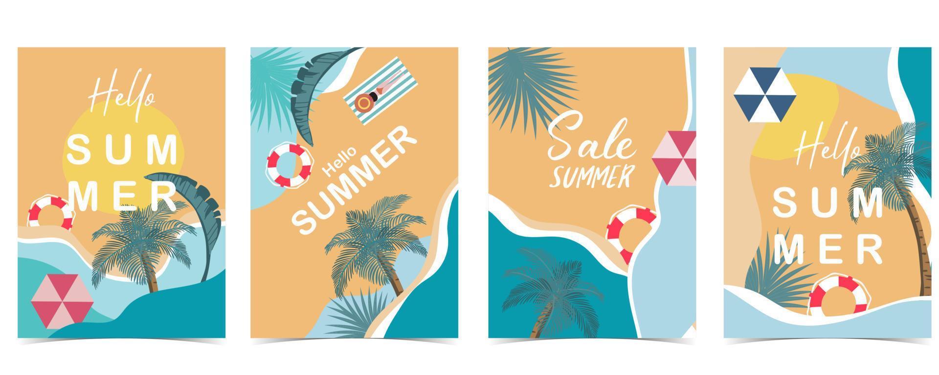 Summer time postcard with sea and beach in the daytime background vector