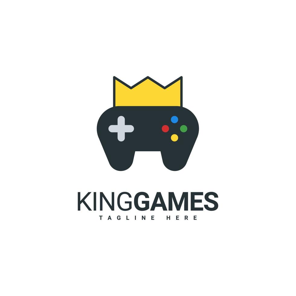 plantilla de diseño del logotipo del juego rey, combinación de iconos de joystick y corona vector