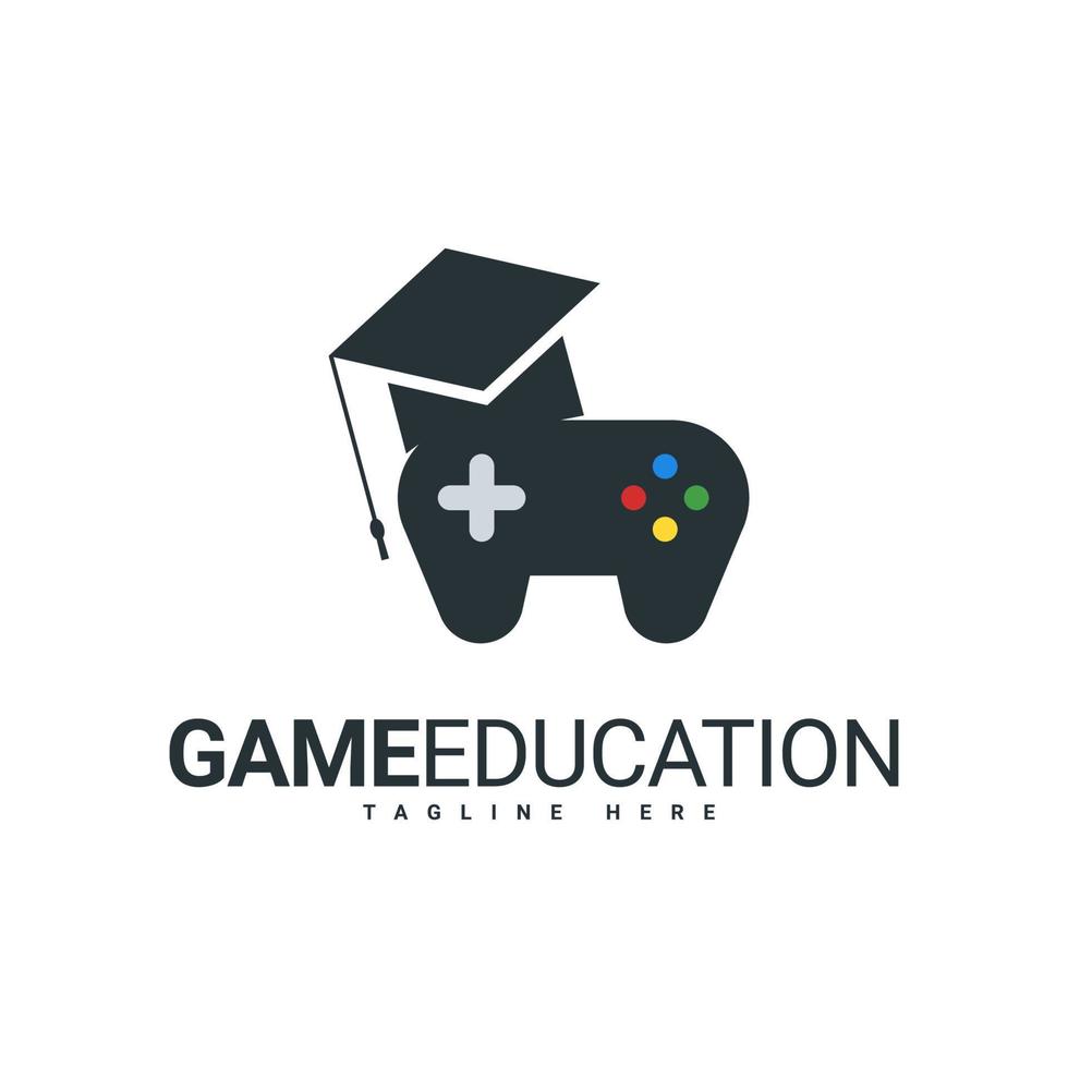 plantilla de diseño de logotipo de juego educativo, combinación de joysticks e iconos educativos vector