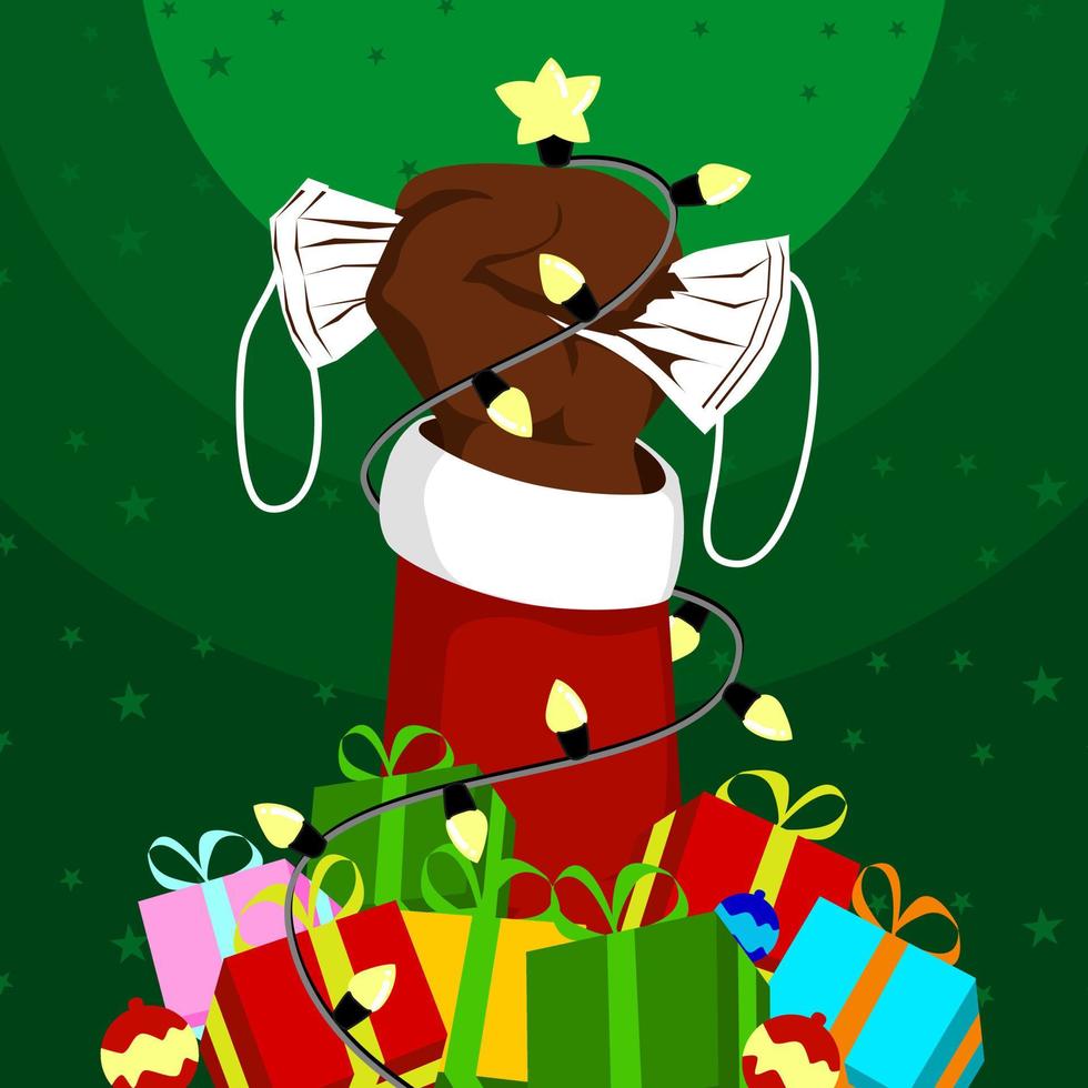 Santa's hand holding a mask,A good gift is good health. vector