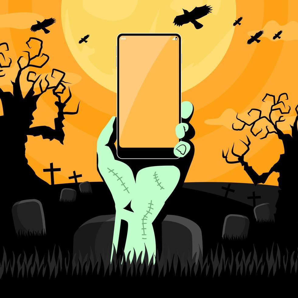 the ghost hand holding smartphone vector