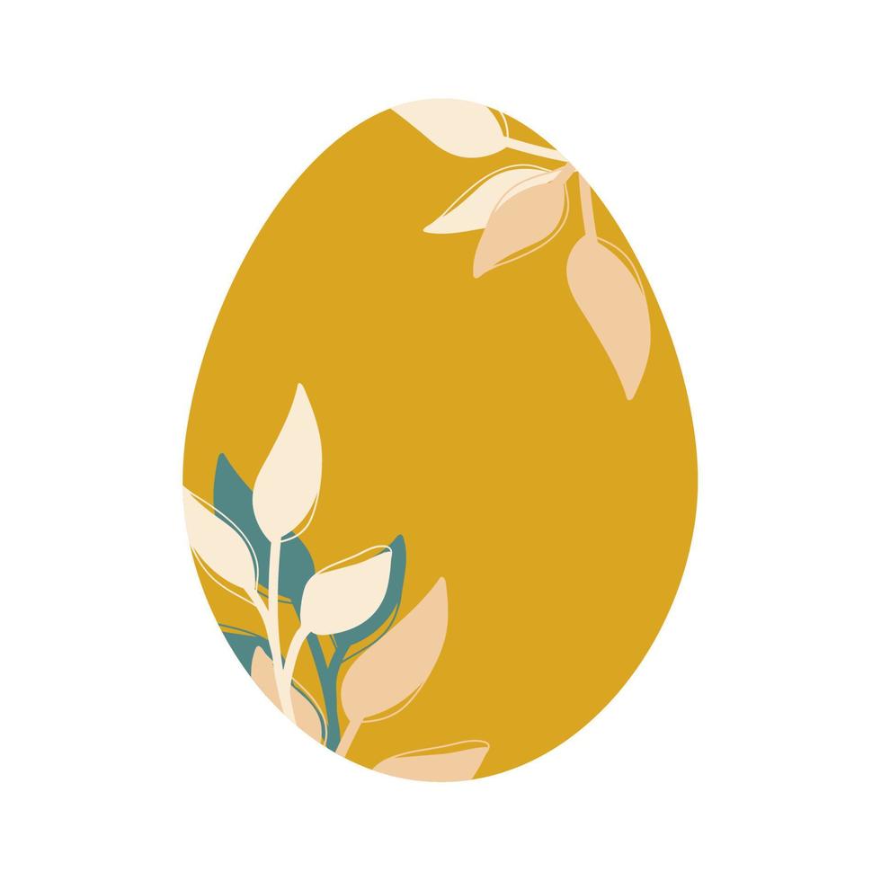 Simple vector illustration for holiday design. Golden Easter egg with floral pattern. For the decoration of postcards, labels.