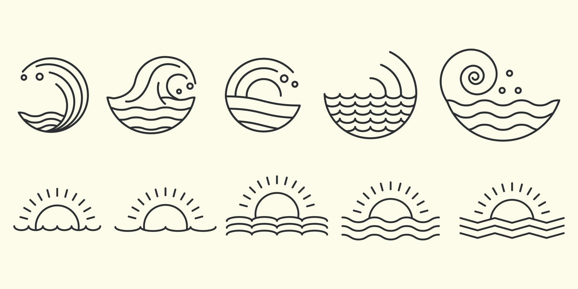 water wave line art style logo icon template design.bundle set collection vector illustration