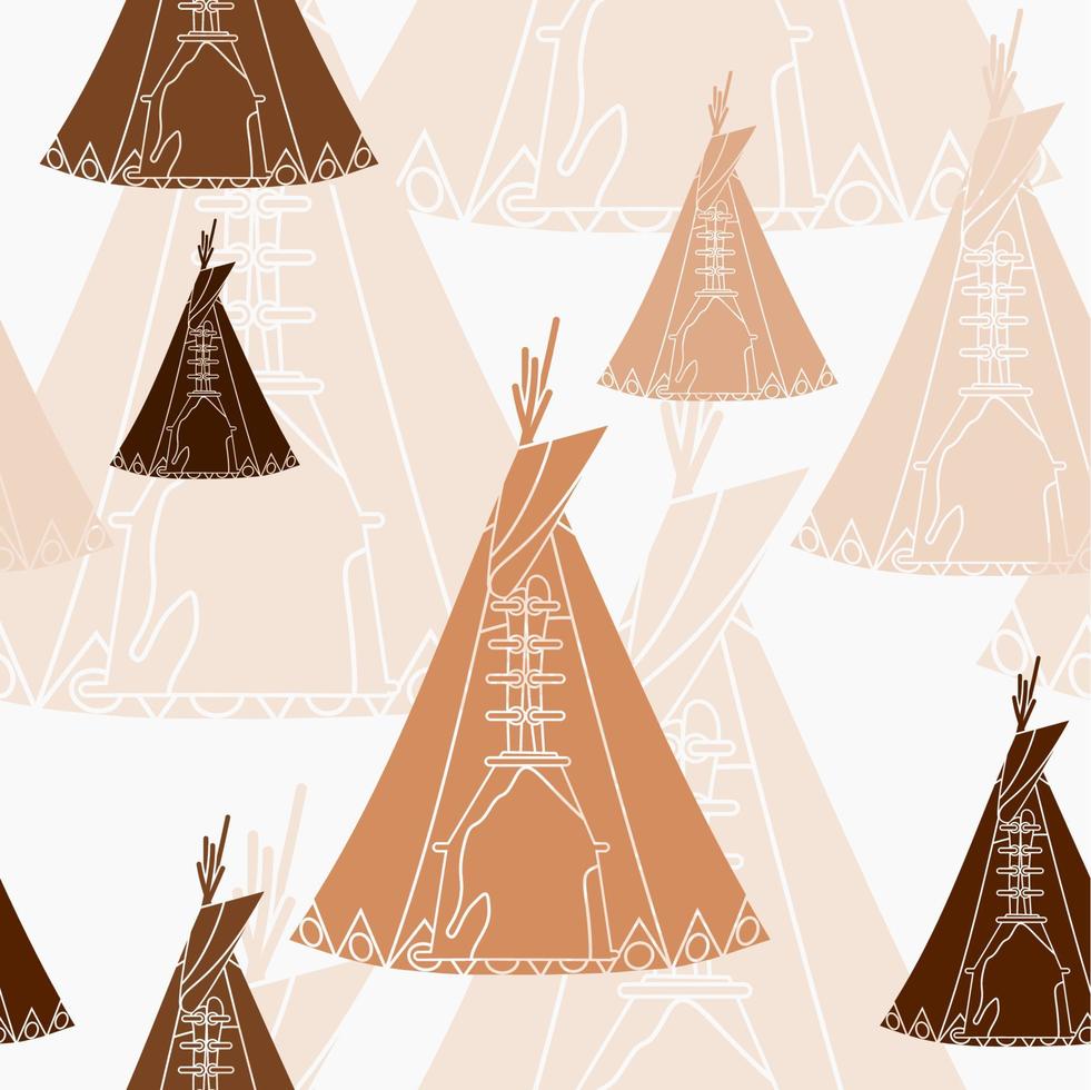 Editable Vector of Flat Monochrome Front View Native American Tents Illustration in Various Colors as Seamless Pattern for Creating Background of Traditional Culture and History Related Design