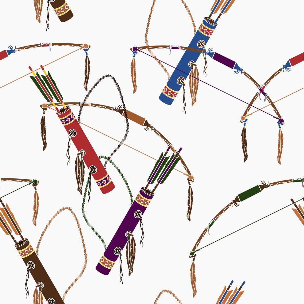 Editable Vector of Native American Archery Tools Illustration in Various Colors as Seamless Pattern for Creating Background of Traditional Culture and History Related Design