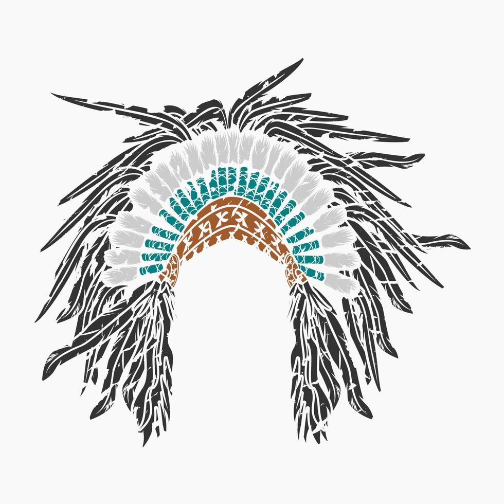 Editable Vector of Isolated Front View Native American Headdress Illustration in Brush Strokes Style for Traditional Culture and History Related Design