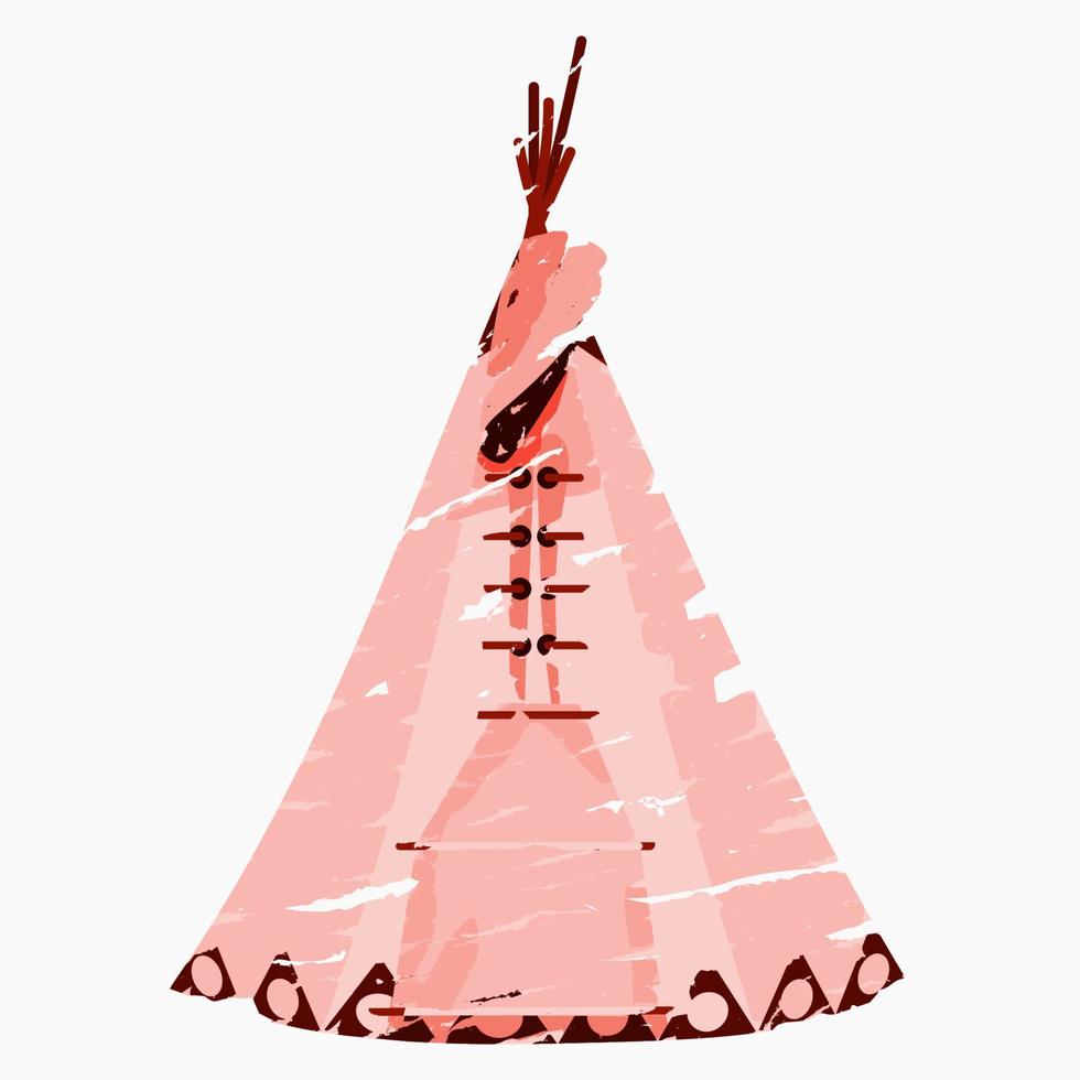 vector editable de ilustración de carpa nativa americana de vista frontal aislada en estilo de pinceladas para la cultura tradicional y el diseño relacionado con la historia