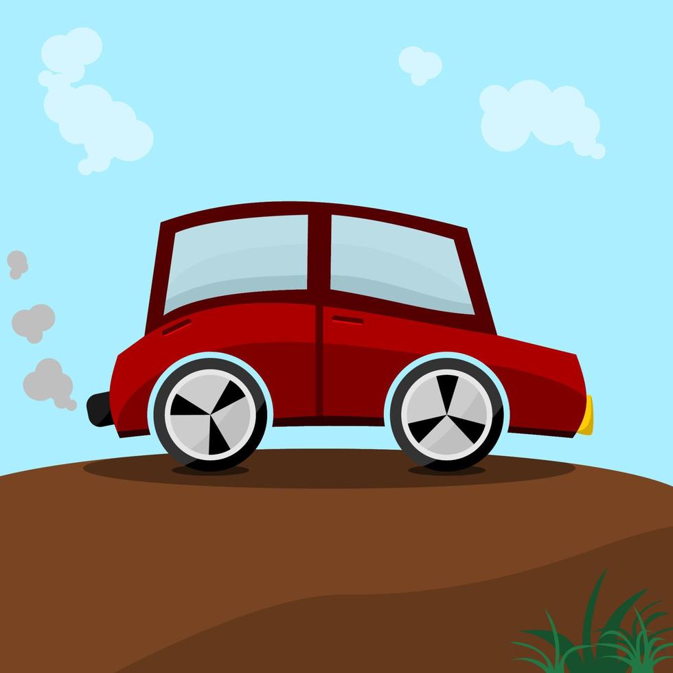 coche rojo de vista lateral editable en una ilustración de vector de imágenes prediseñadas de tierra para niños portada de libro