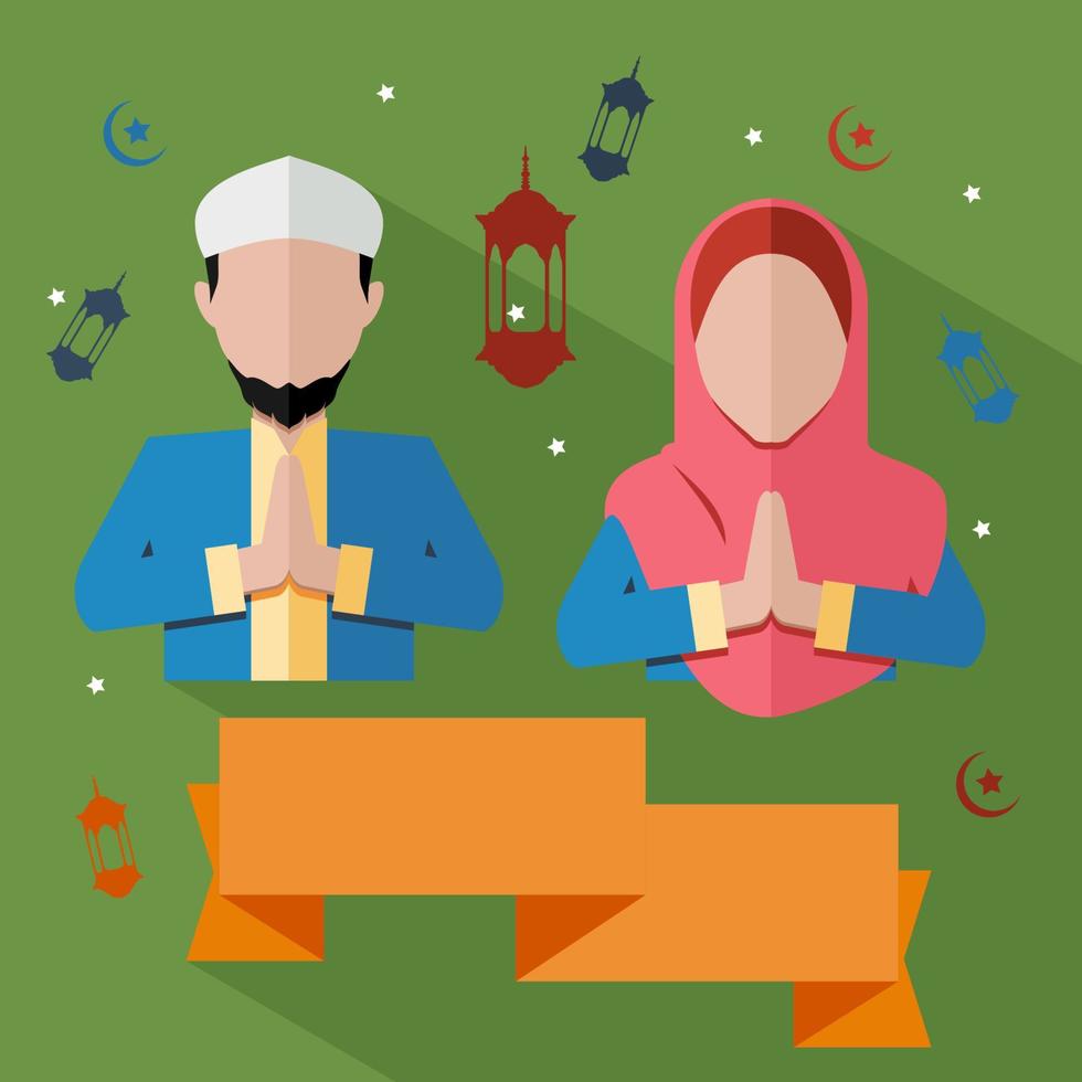 musulmanes de saludo editables y vector de cinta con estilo de sombra plana y larga para momentos islámicos como ramadán y eid