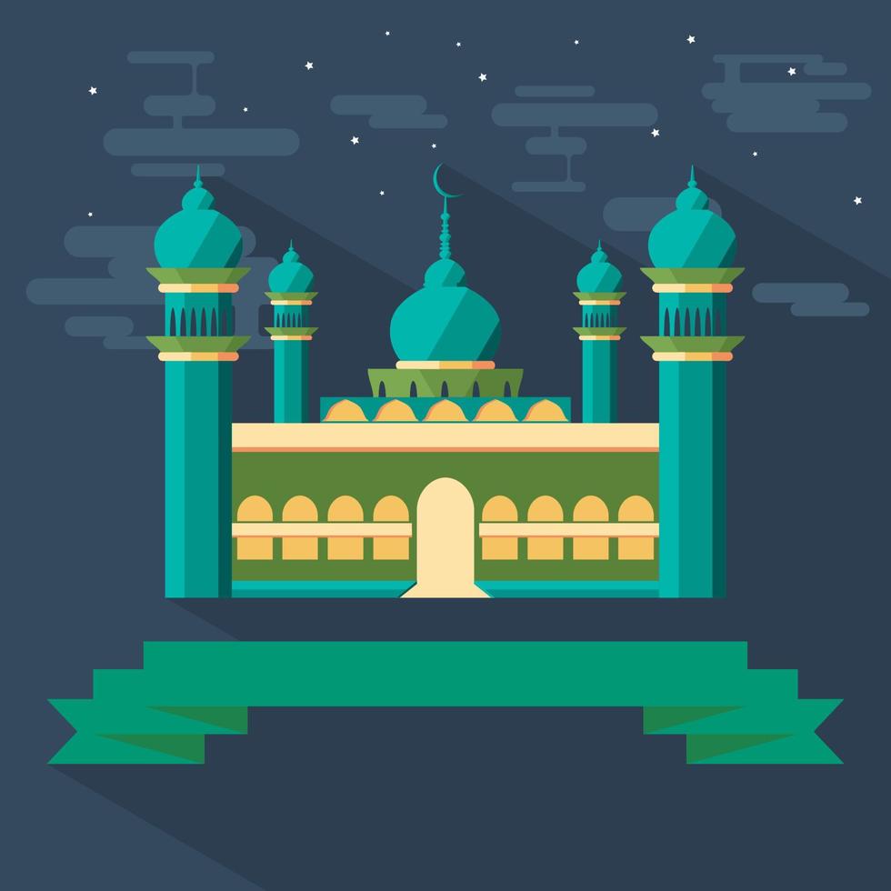 mezquita editable e ilustración de vector de cinta en estilo de sombra plana y larga para momentos islámicos como ramadán y eid