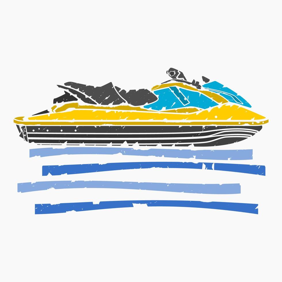 Editable Side View Brush Strokes Personal Watercraft or Water Scooter on Calm Water Vector Illustration for Artwork Element of Transportation or Recreation Related Design