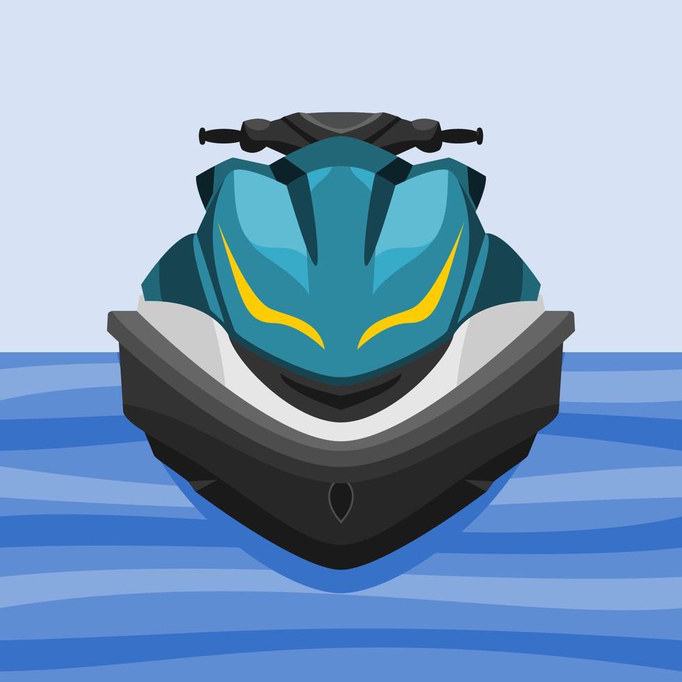 Editable Front View Personal Watercraft or Water Scooter on Calm Blue Water Vector Illustration for Artwork Element of Transportation or Recreation Related Design