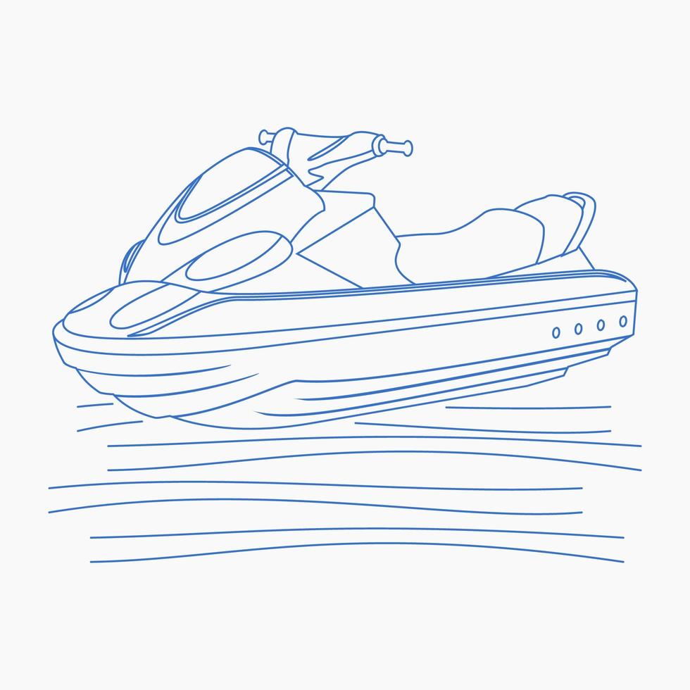 Editable Front Oblique View Outline Style Personal Watercraft or Water Scooter on Calm Water Vector Illustration for Artwork Element of Transportation or Recreation Related Design