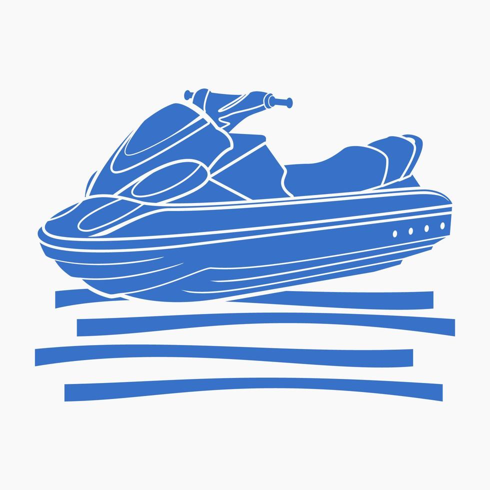 Vista oblicua frontal editable, moto acuática personal monocromática o scooter acuático en aguas tranquilas, ilustración vectorial para elementos artísticos de transporte o diseño relacionado con la recreación. vector