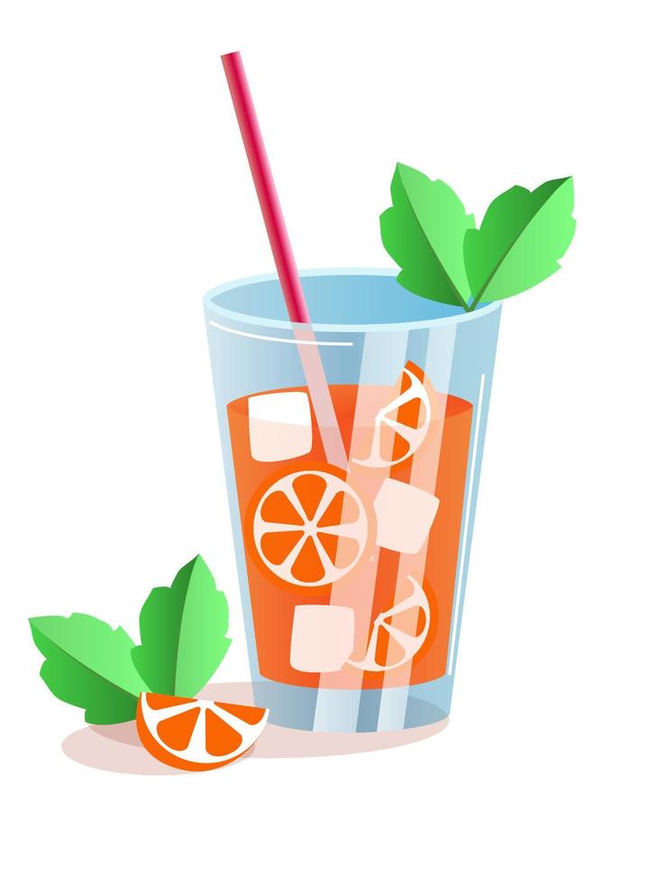 Mojito cocktail with orange and mint. Vector illustration.