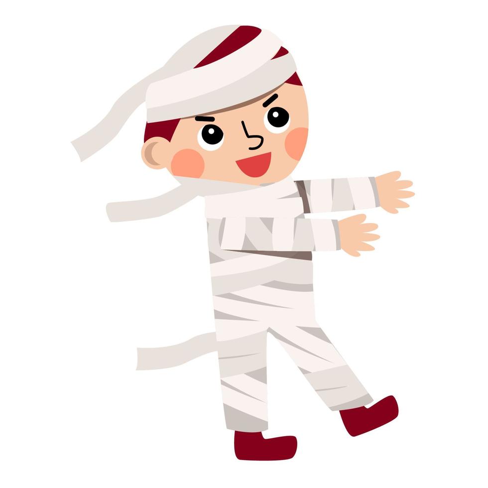 Cute boy dressed in mummy costume. Halloween illustration. vector