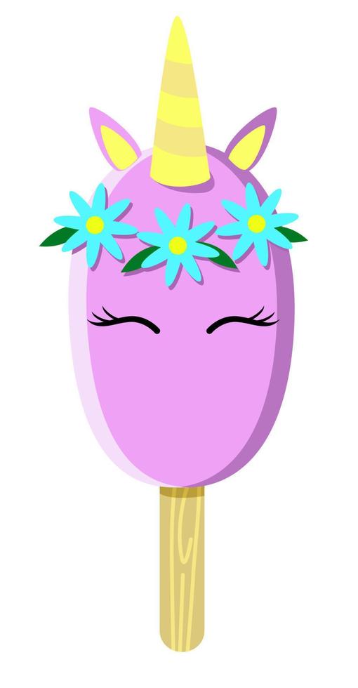 Unicorn decorated ice cream. Vector flat illustration