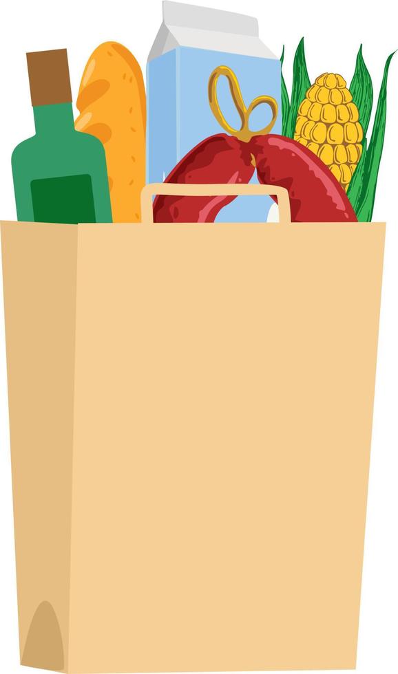 paper shopping bag with groceries Flat design vector
