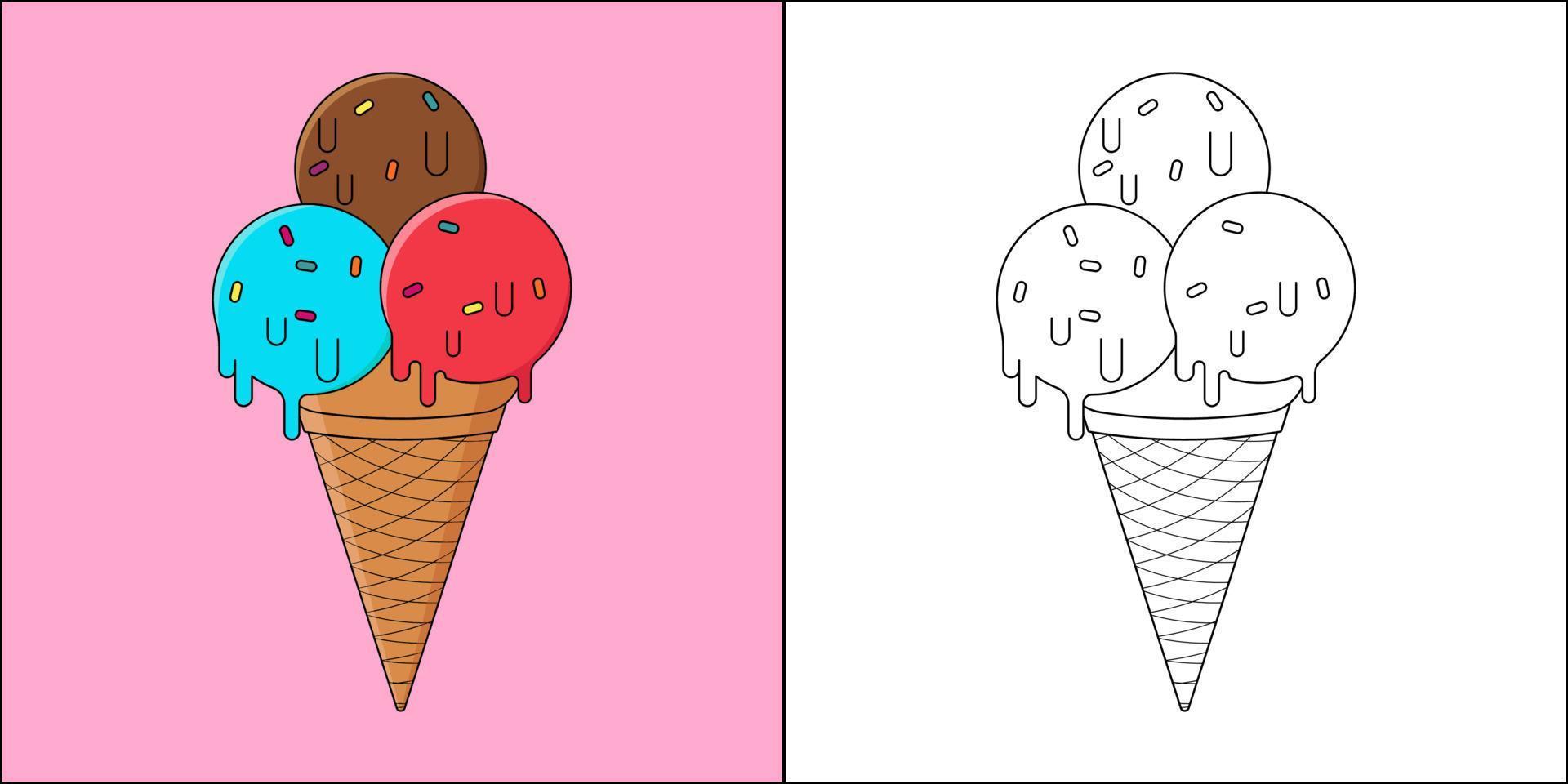 Helado adecuado para la ilustración de vector de página para colorear de niños