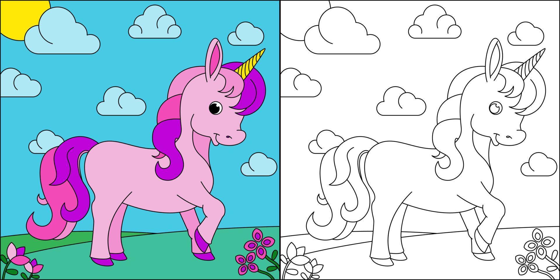 Beautiful unicorn suitable for children's coloring page vector illustration