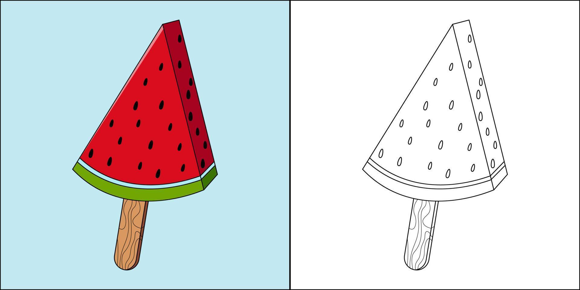 Watermelon ice cream suitable for children's coloring page vector illustration