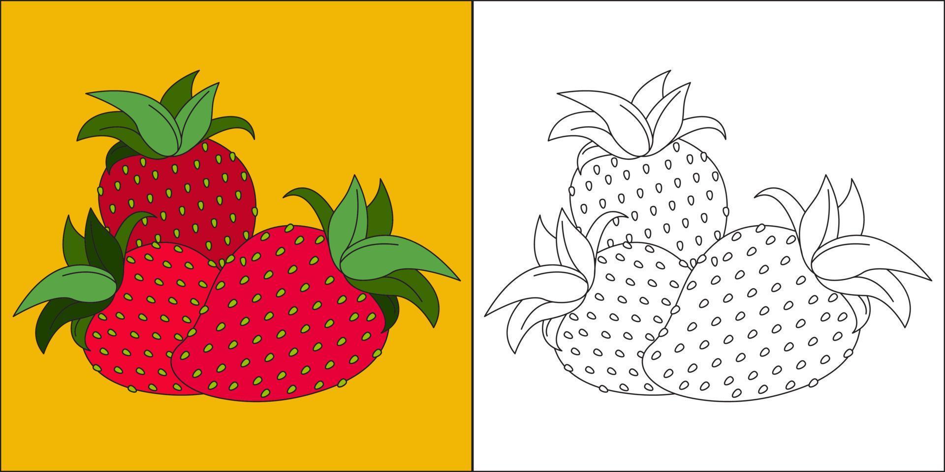 fruta de fresa adecuada para la ilustración de vector de página para colorear de niños