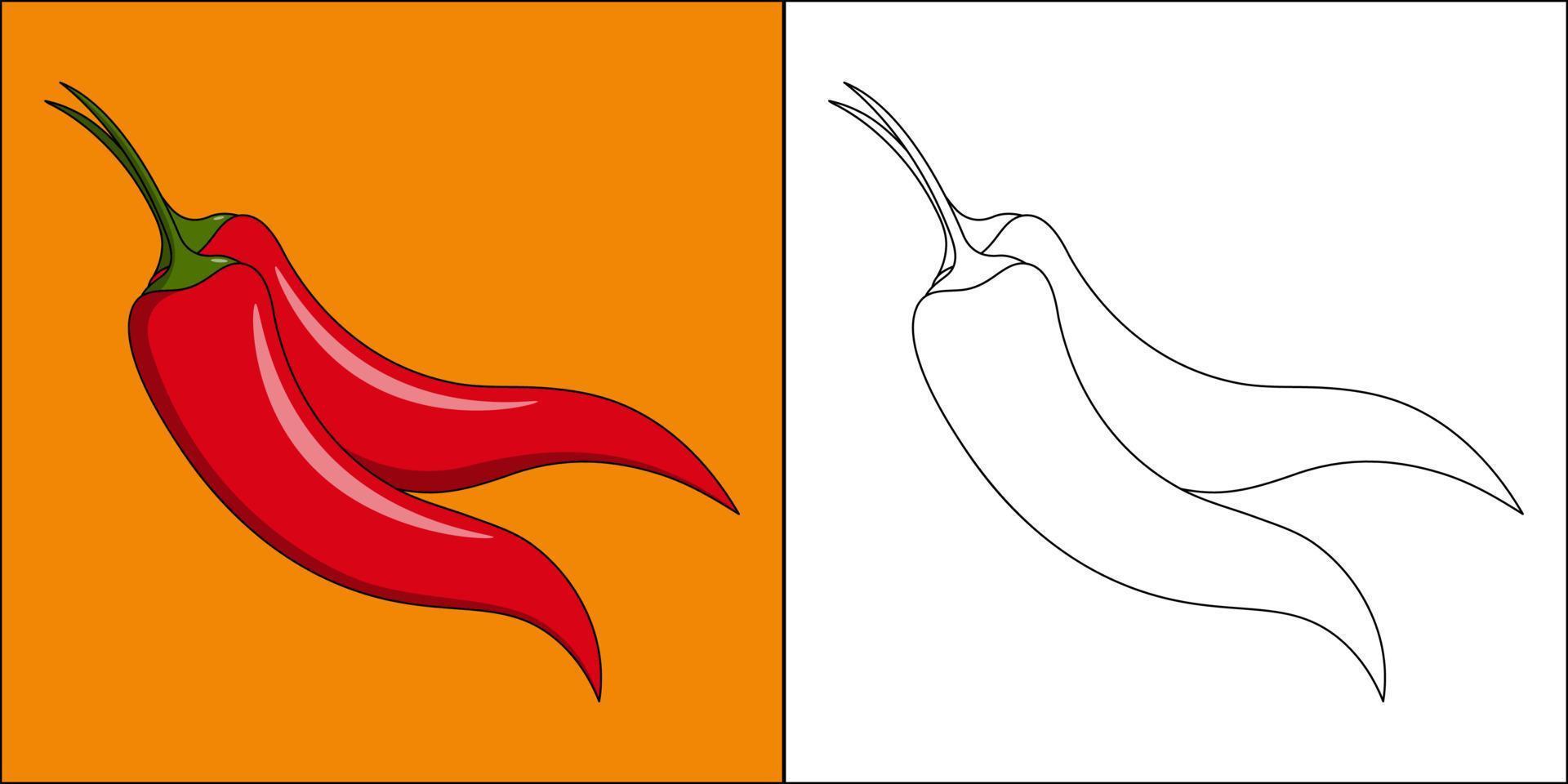 Red chili pepper suitable for children's coloring page vector illustration