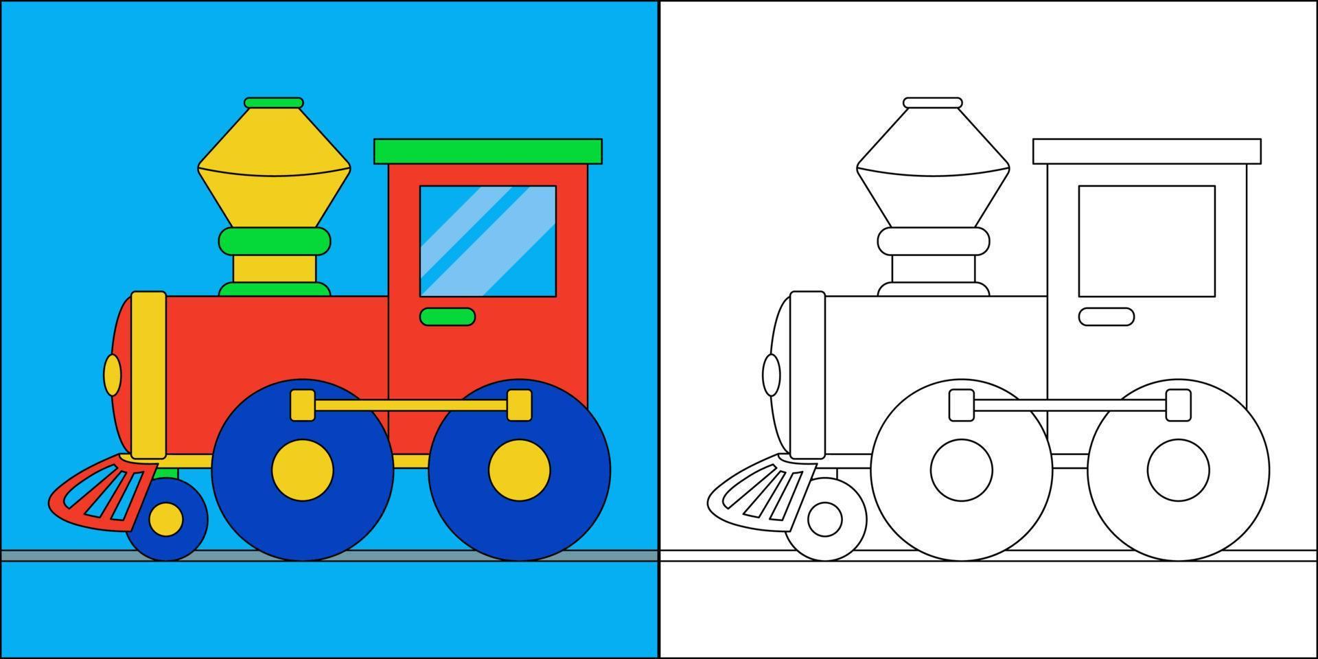 tren de juguete adecuado para la ilustración de vector de página para colorear de niños