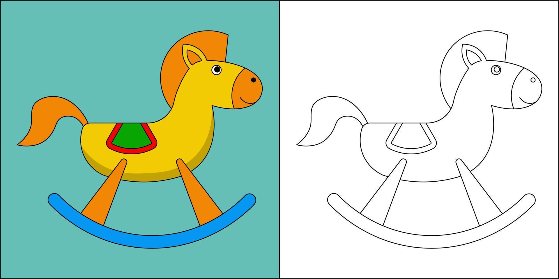 juguetes de caballo mecedora adecuados para la ilustración de vector de página de color de los niños