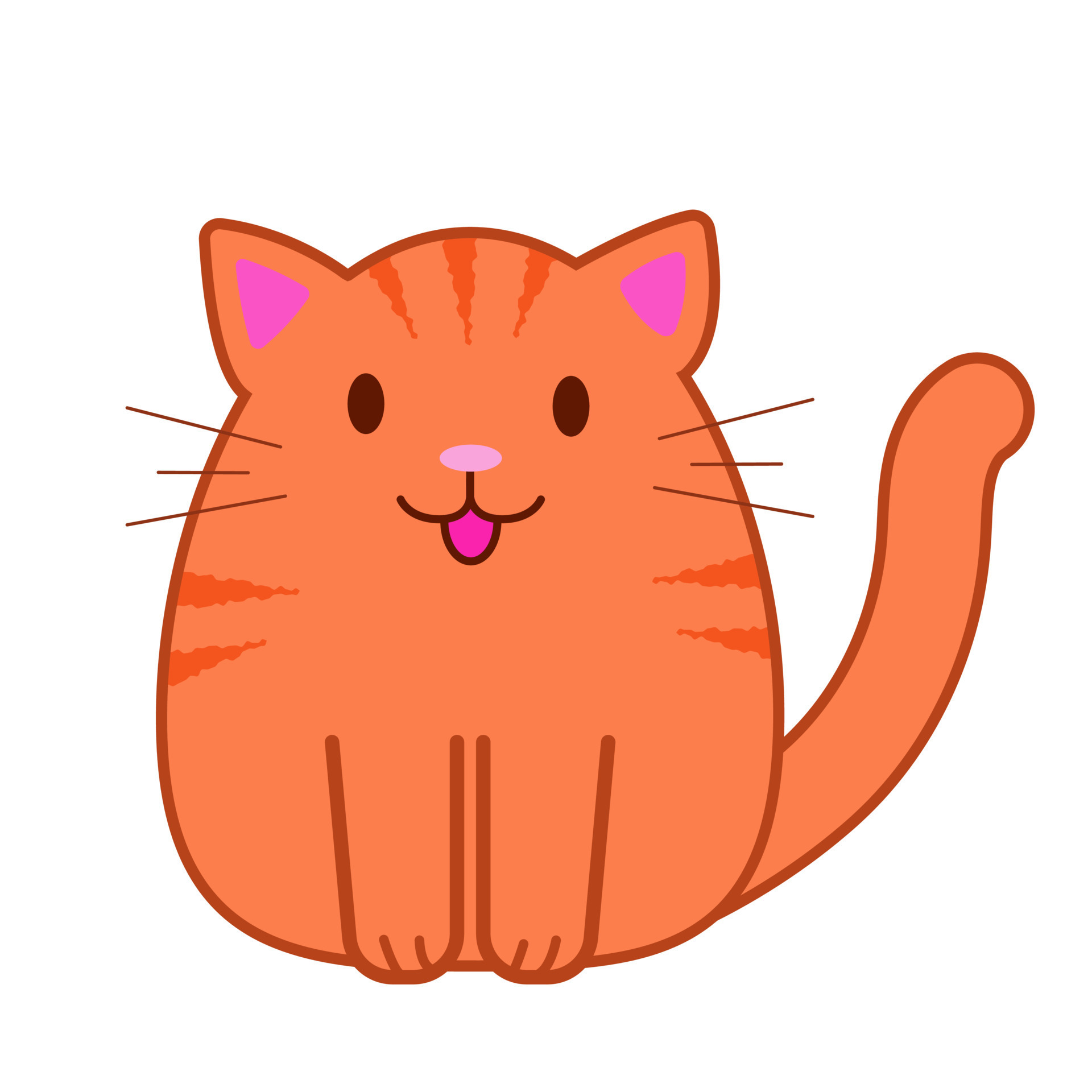 Funny cartoon orange cat with lines, cute vector illustration in flat