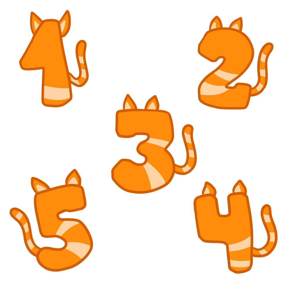 conjunto de números gatos rojos rayados. cola de animales vector