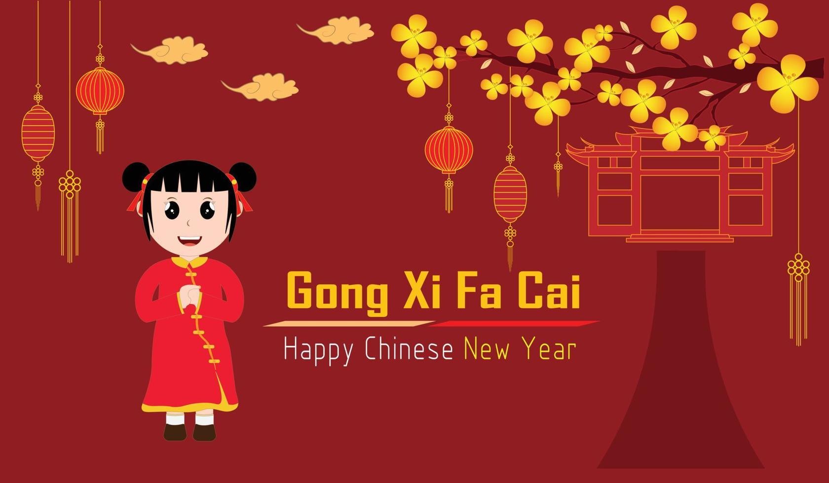 Gong Xi Fa Cai Illustration. Happy Chinese New Year Background. Traditional Holiday Lunar New Year. vector