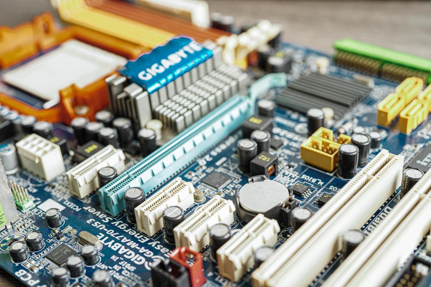 Repairing and upgrade circuit mainboard of notebook, electronic, computer hardware and technology concept. photo