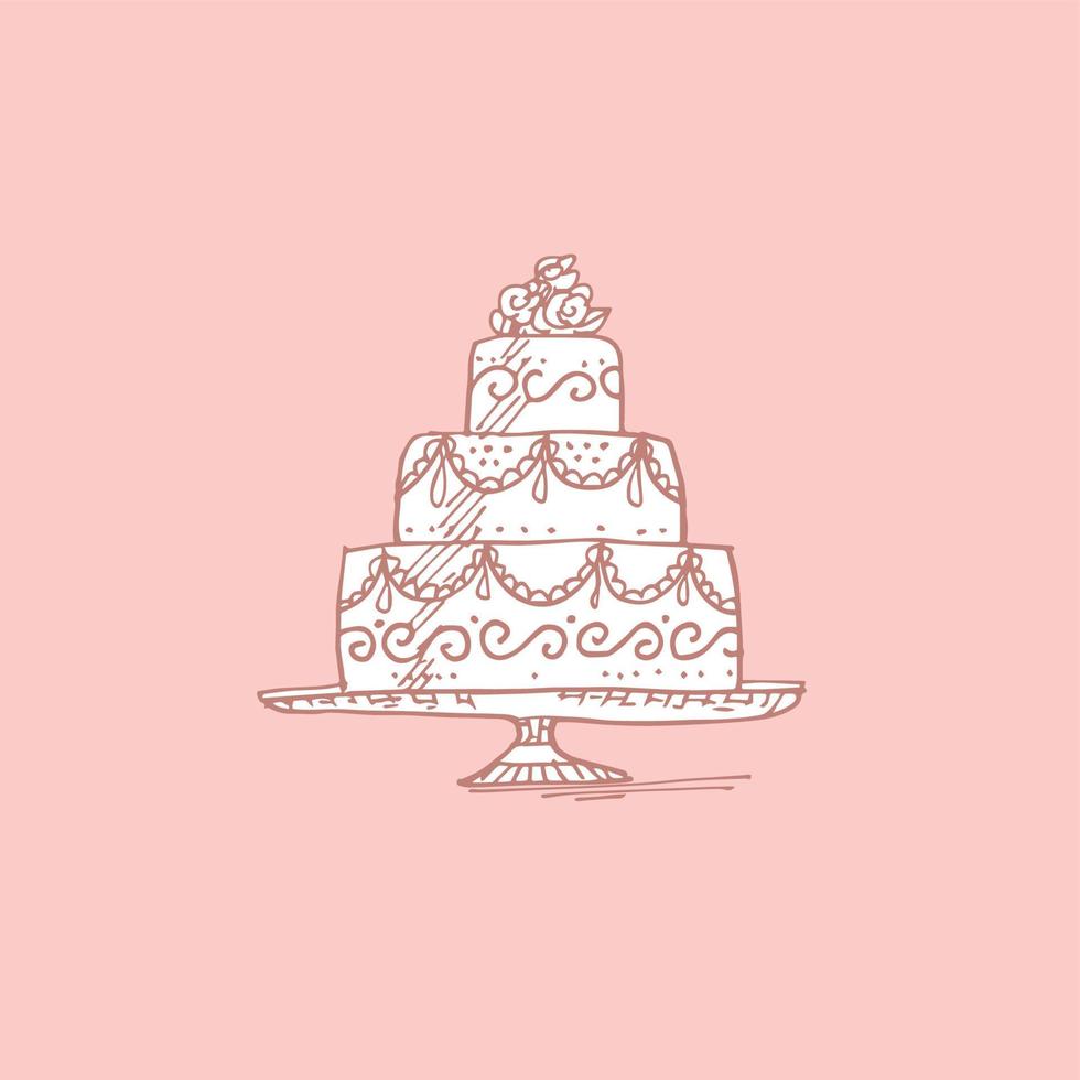 pastel de bodas lindo pequeño boceto para cartel vector