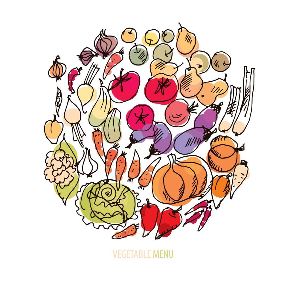 Vegetable food set in sketch style vector