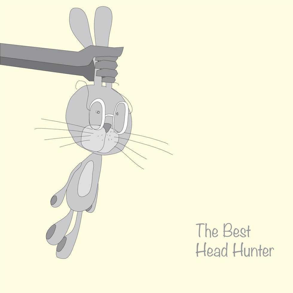 gray rabbit in the hunter hand vector illustration