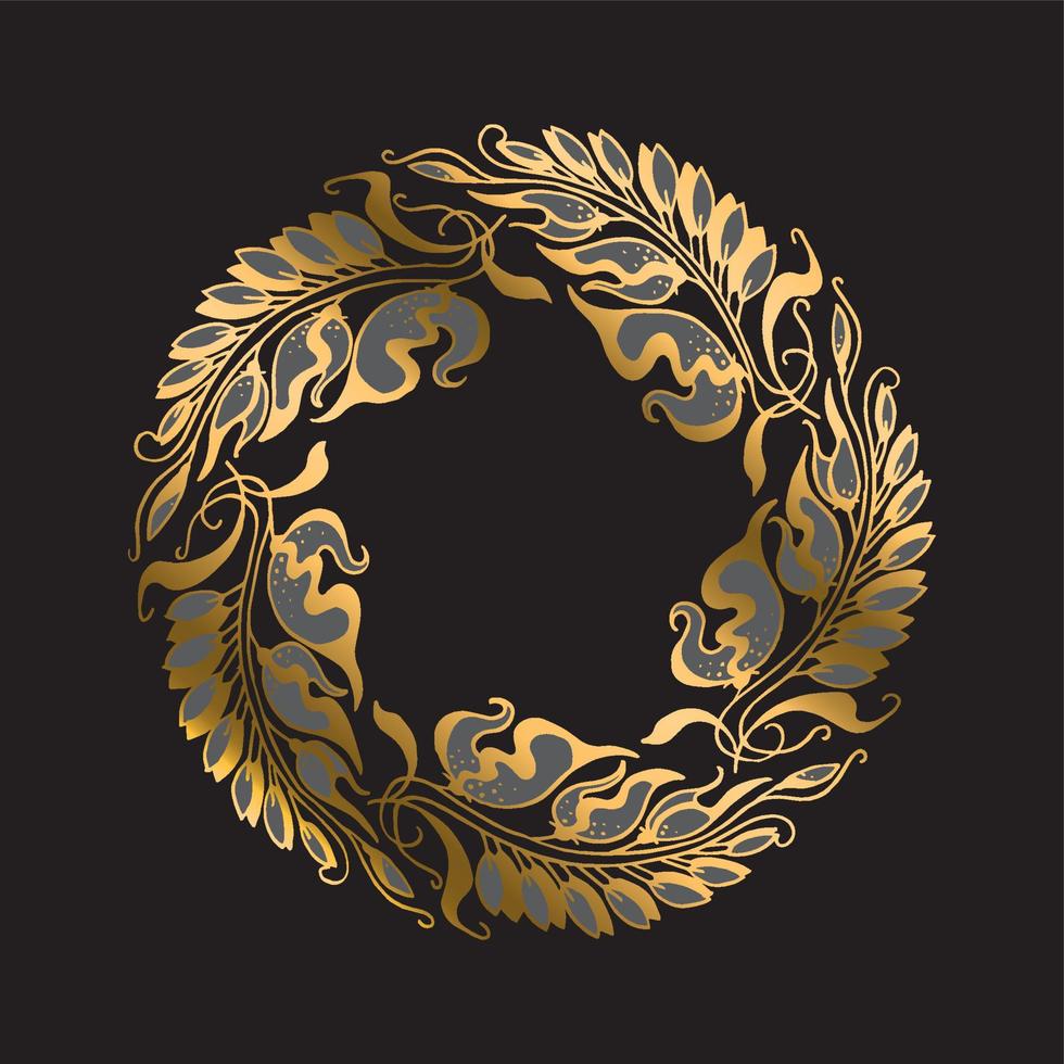 luxury golden wreath with decorative natural leaves and flowers vector