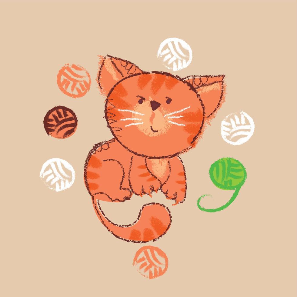 Cute red cat sketch for poster, vector