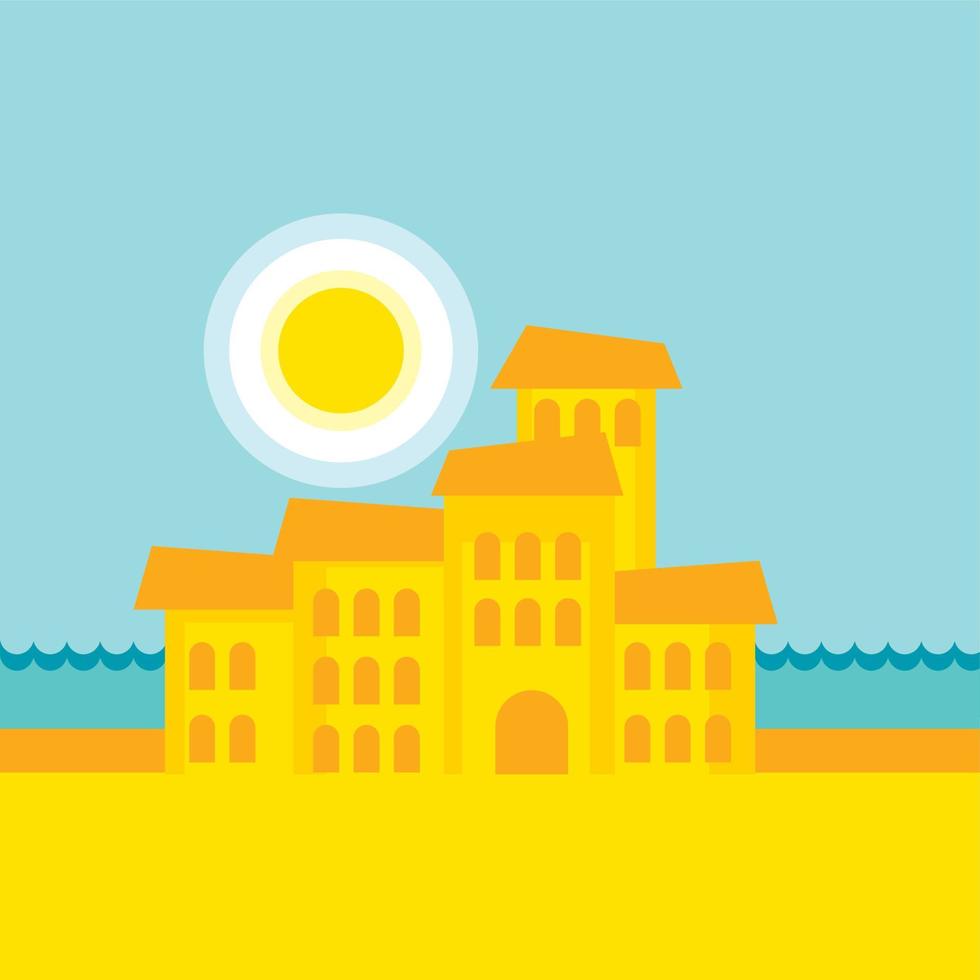 ciudad mediterránea soleada vector simple ilustración, icono, cartel